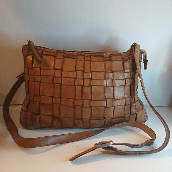 Costanza Rota Brown Woven Italian Leather Messenger Crossbody Bag - Picture 1 of 11